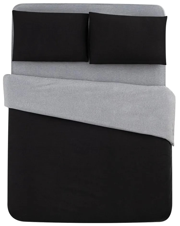 Lenjerie de pat neagră-gri din bumbac pentru pat dublu-extins și cearceaf 200x220 cm – Mila Home
