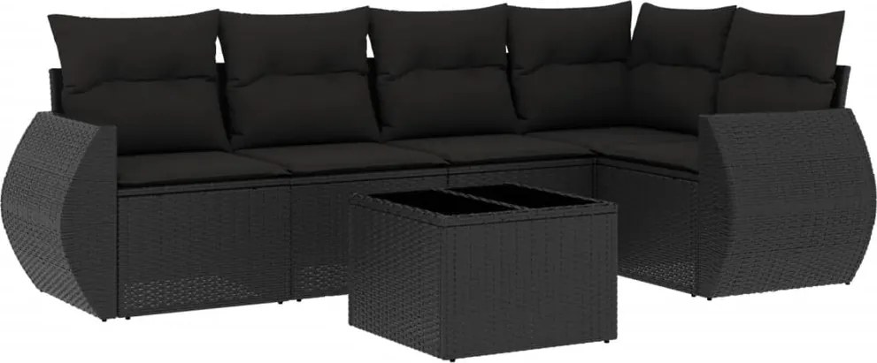 vidaXL Set mobilier de grădină cu perne, 6 piese, negru, poliratan