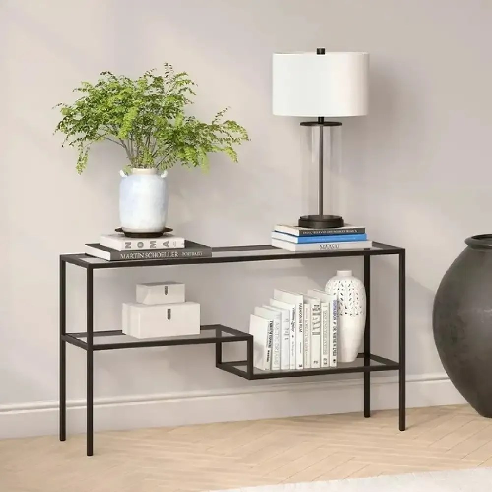 Consola Benito din metal si sticla culoare negru 120 cm