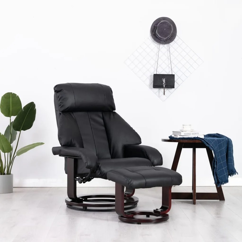 248673 vidaXL Fotoliu TV rabatabil cu taburet, negru, piele ecologică