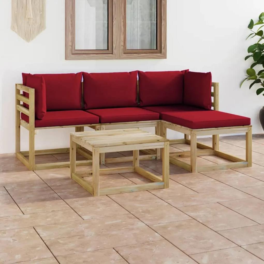 3065211 vidaXL Set mobilier de grădină cu perne roșu vin, 5 piese
