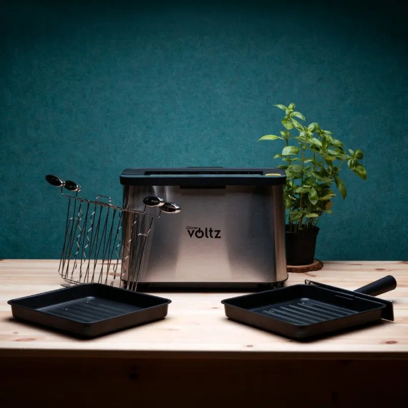 Prajitor de paine multifunctional 4in1 Oliver Voltz OV51015R, 1700 W, 240 x 225 mm, Functie gratar, cuptor, grill, Otel inoxidabil/Negru