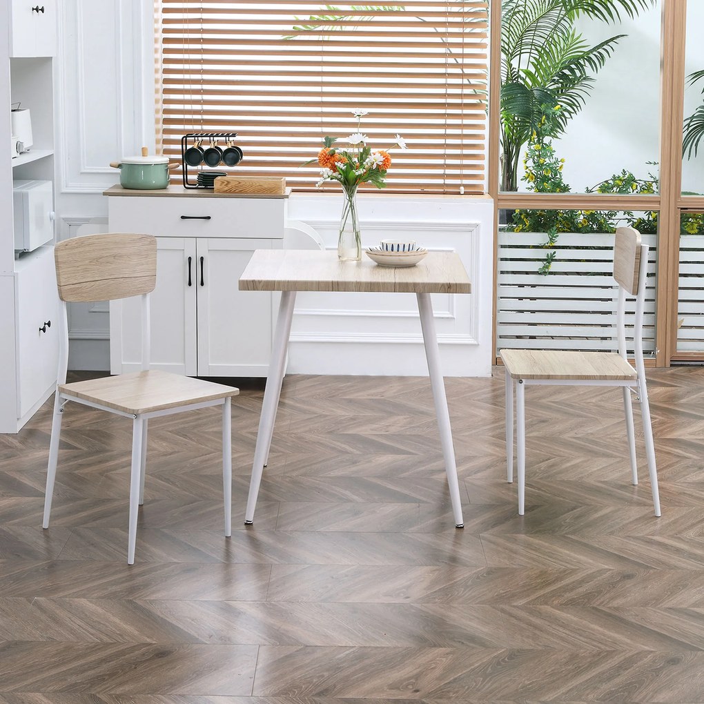 Homcom Set Tavolo con 2 Sedie da Pranzo in Legno e Metallo, Bianco