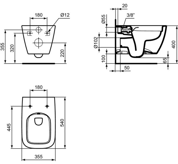 Vas WC suspendat Ideal Standard I.life B rimless alb cu functie bideu