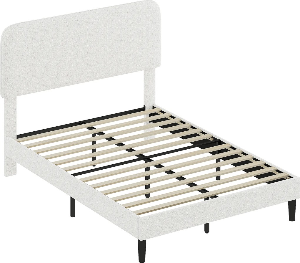 HOMCOM Cadru de pat dublu cu tăblie reglabilă pe înălțime tapițat cu blăniță sherpa șipci de susținere alb | Aosom Romania