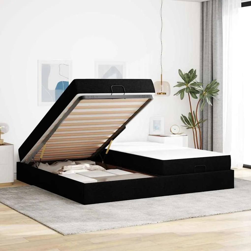 vidaXL Cadru de pat Altele cu depozitare Negru 200 x 200 cm țesătură