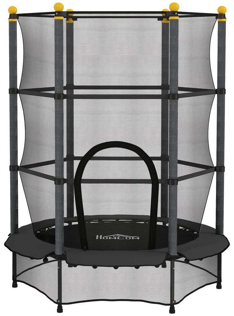HOMCOM Trambulină Elastică pentru Copii 3-10 Ani cu Plasă de Siguranță și Țevi Capitonate, Ø140 x 190 cm, Negru | Aosom Romania
