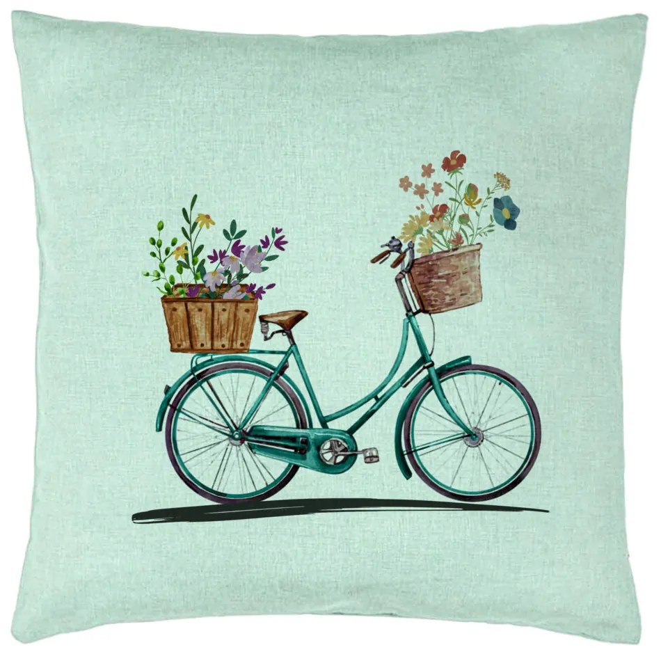 Perna Decorativa, Model Bicicleta Floarala, 40x40 cm, Verde Menta, Husa Detasabila, Burduf