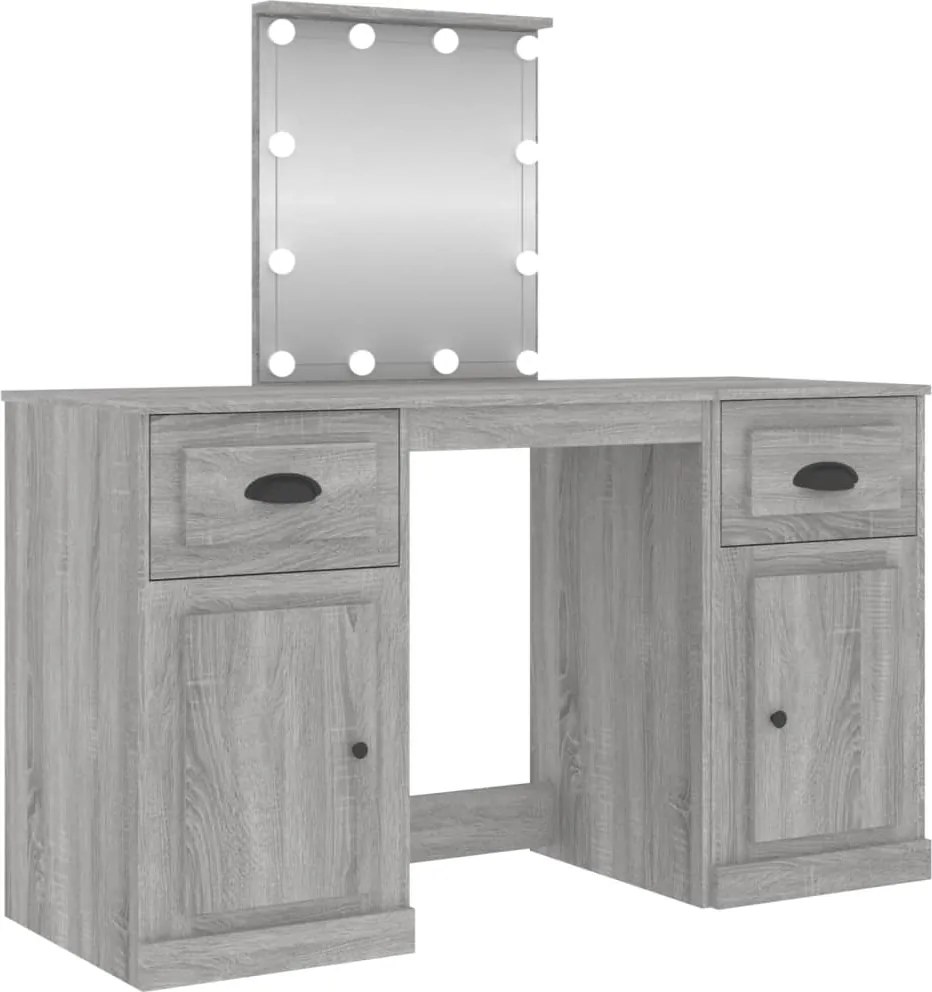 vidaXL Masă de toaletă cu LED, sonoma gri, 130x50x132,5 cm