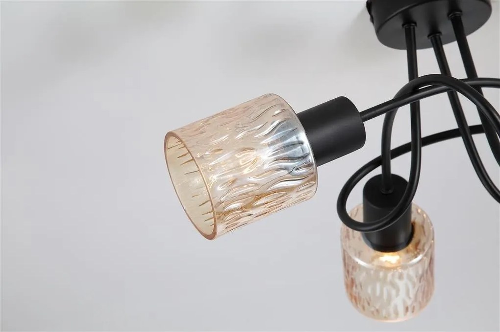 Lustra aplicata 3 becuri metal negru, sticla chihlimbar Knot