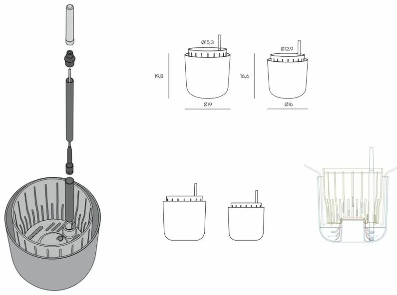 Plastia Ghiveci cu auto-apărare Tolita Air gri ,dia. 16 cm, diam. 16 cm