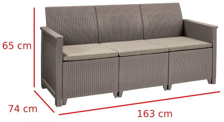 Set de mobilier de grădină Emma din ratan cu canapea cu 3 locuri și masă Chicago în culoarea cappuccino