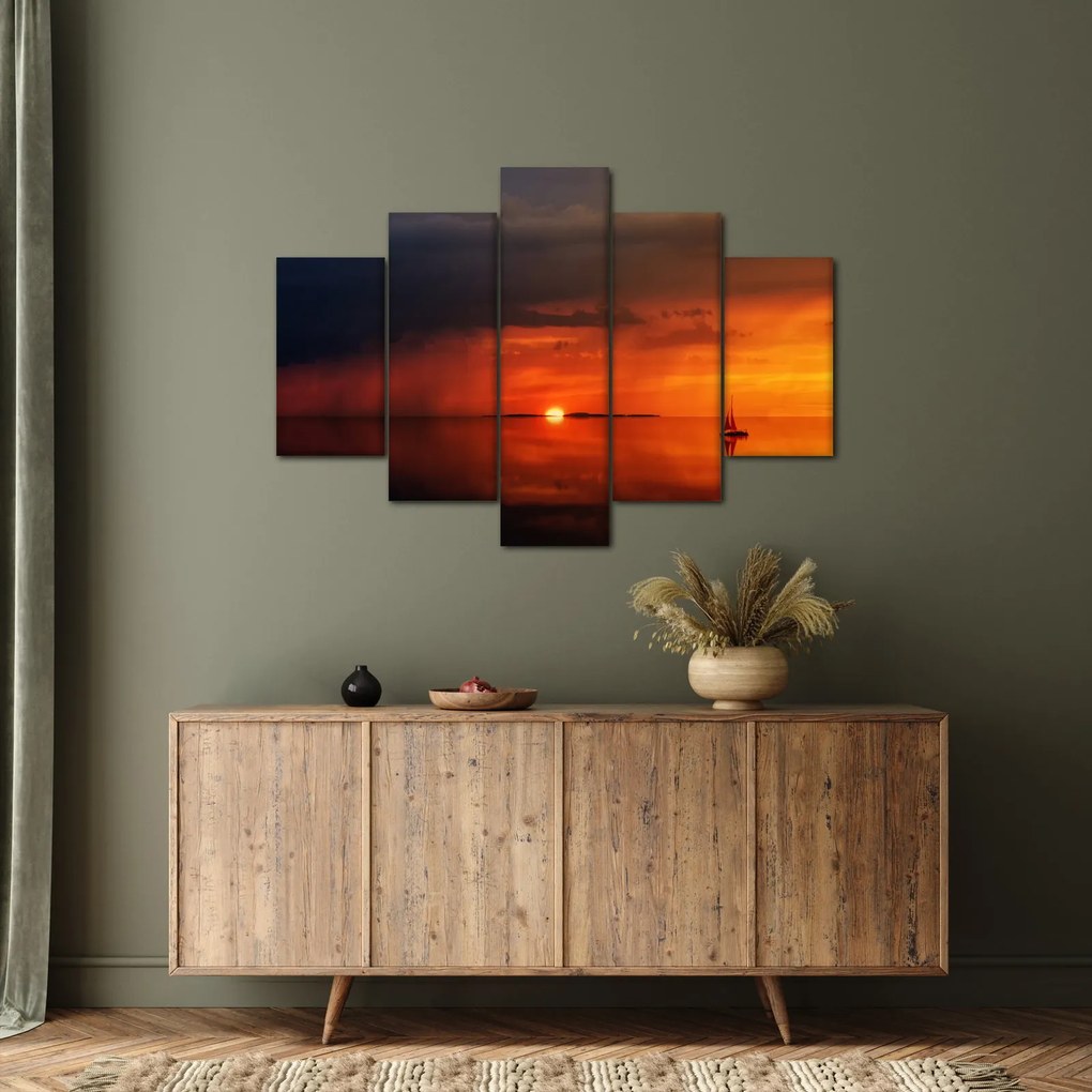 Tabloul apusului de soare cu barca (150x105 cm)