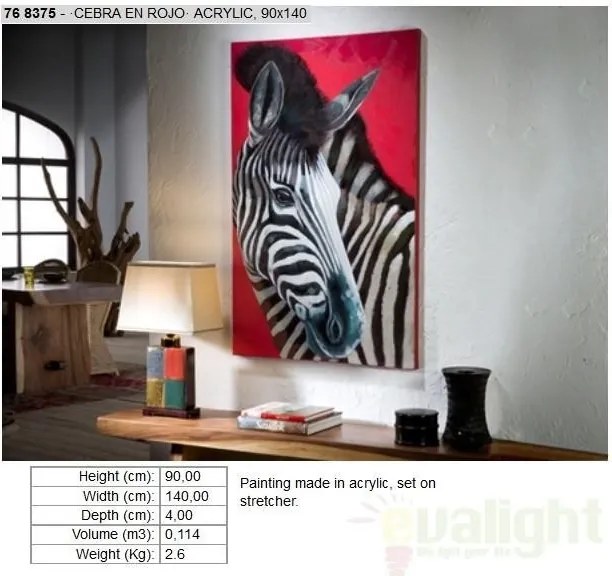Tablou decorativ modern, dim.90x140cm, CEBRA EN ROJO 768375