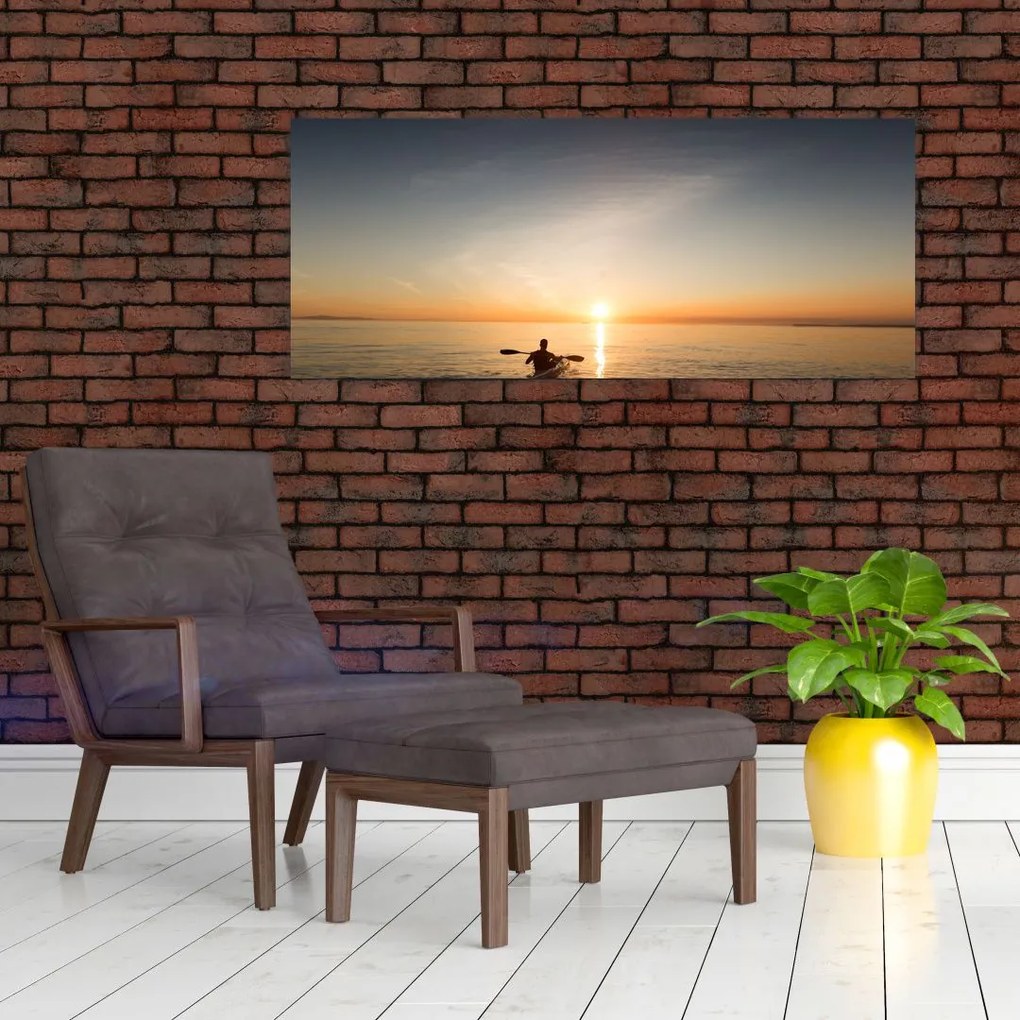 Tablou cu canoiști în apus de soare (120x50 cm)