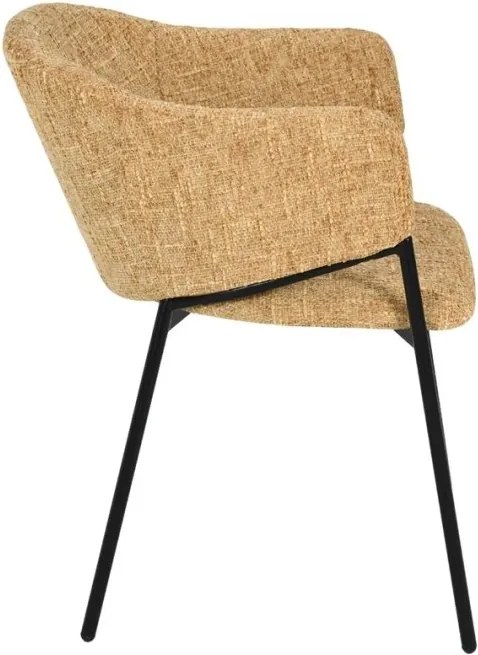 Set de 2 scaune aspect retro, Metal Negru, Chenille Galben, NOBLESSE A-47580 VC