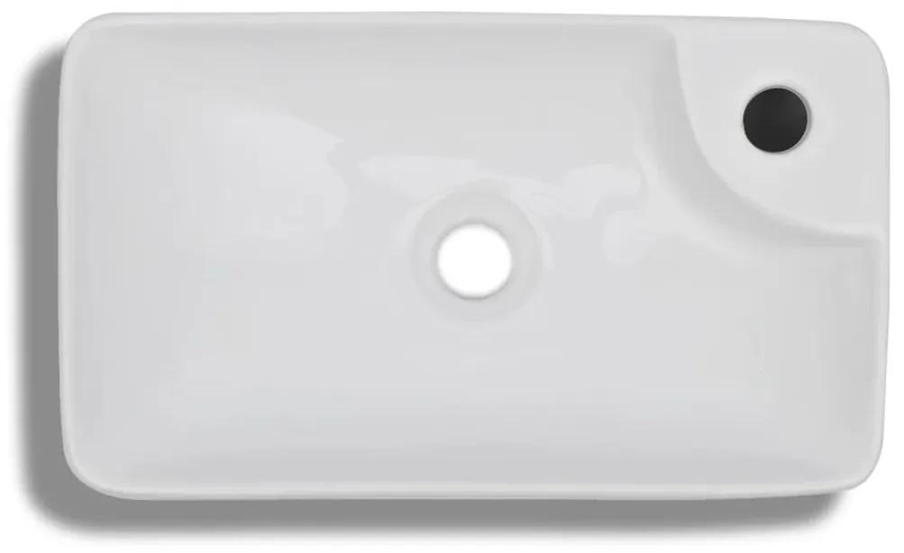 Chiuveta de baie din ceramica, cu orificiu pentru robinet, alb Alb