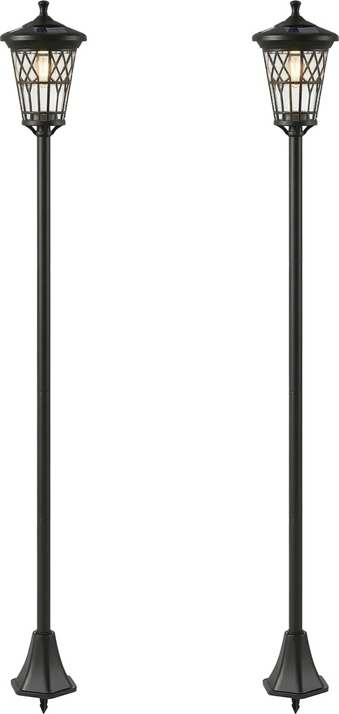 Outsunny Set de 2 Felinare Solare de Grădină 1.86 m, Lămpi de Exterior din Oțel Inoxidabil cu Înălțime Reglabilă, 2 Moduri de Lumină, IP44 Impermeabil pentru Terasă Curte Alei | Aosom Romania