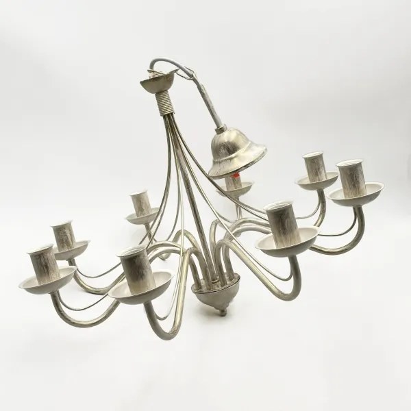 Candelabru suspendat pe lanț ANTON 8xE14/60W/230V, finisaj alb patinat