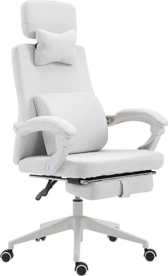 Scaun de birou rotativ cu tetiera si suport pentru picioare-alb
