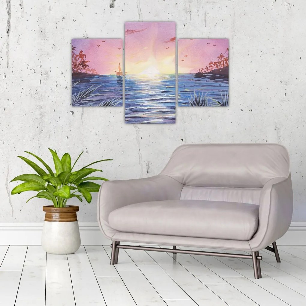 Tablou - Apus de soare deasupra apei, aquarelă (90x60 cm)