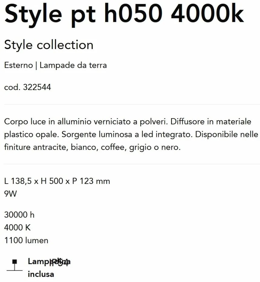 Stalp LED iluminat exterior Style pt h050 4000k gri