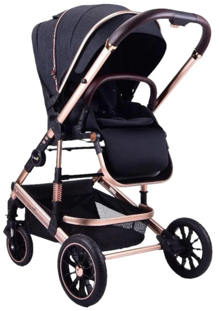 Carucior 3 in 1 reversibil si pliabil cu geanta inclusa si scoica auto, 0-36 luni, Negru - CPC-60-negru