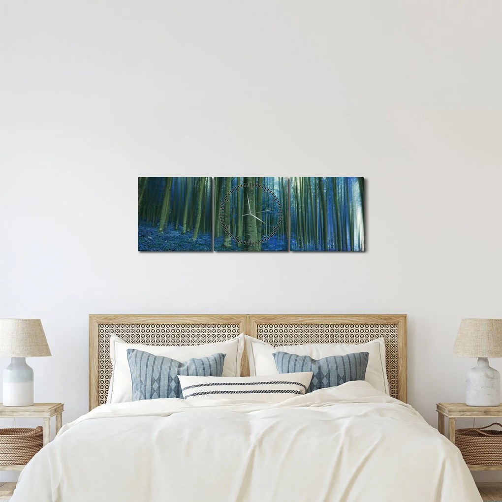 Tablou - Pădure albastră (cu ceas) (90x30 cm)
