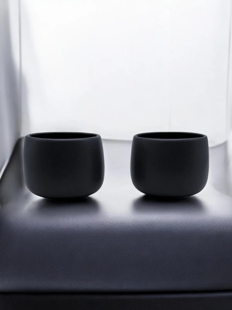 Set 2 Pahare Cafea NOVUM Vulcano Cappucino (Negru Carbon Mat 330ml) Flat White, Latte, Cappucino