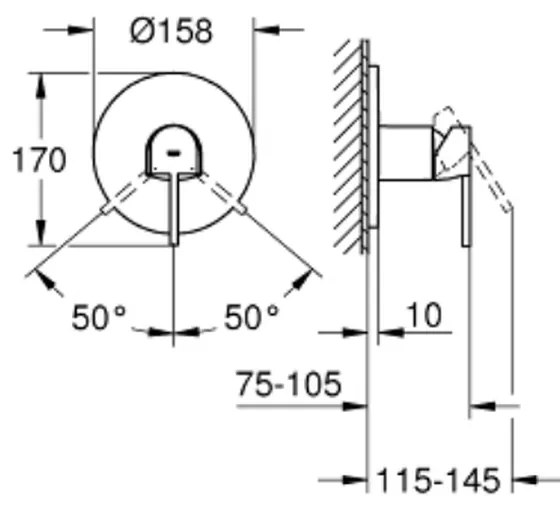 Baterie dus Grohe Plus incastrata pentru corp ingropat, crom