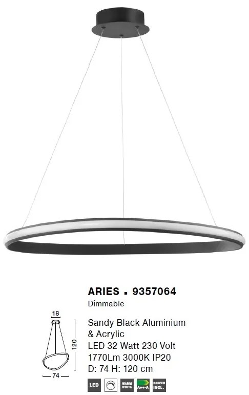 Lustra LED design modern circular ARIES negru NVL-9357064