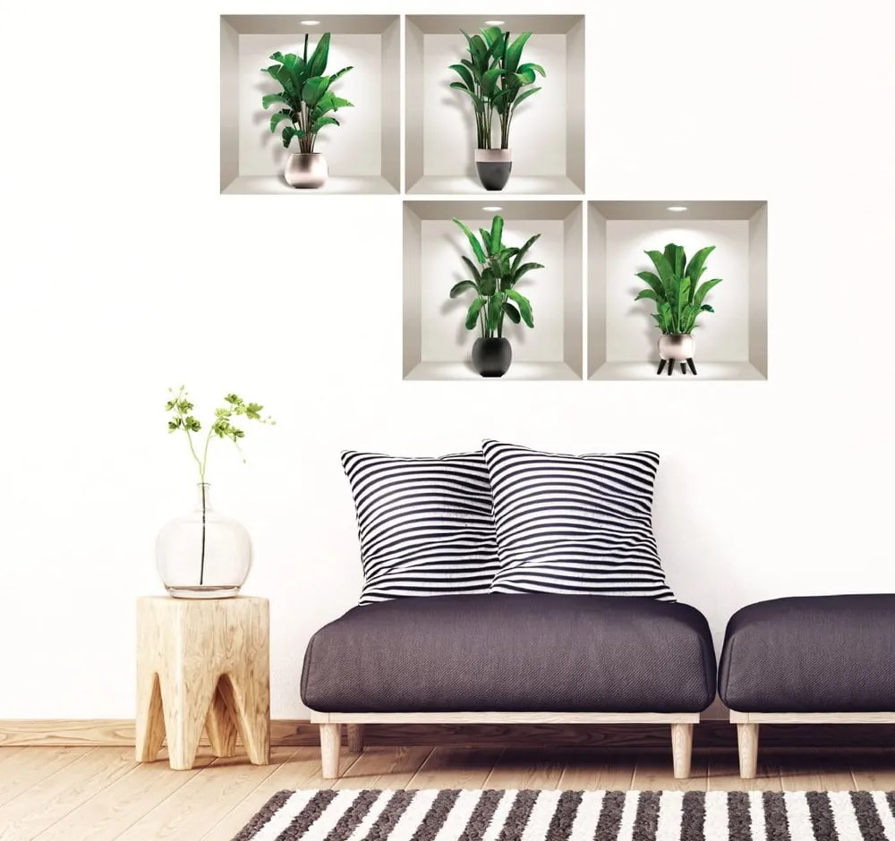 Set 4 autocolante 3D pentru perete Ambiance Exotic Palm Leaves