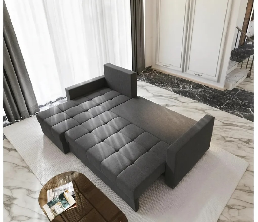 PROMOTIE Canapea extensibila de colt, gri inchis, ZENOVA 220x140 cm, reversibila II. calitate