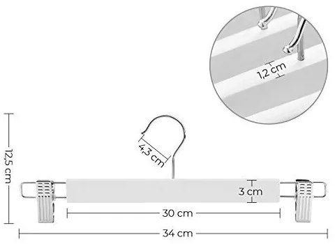 Set de 8 umerase din lemn, Songmics, Alb, 34x1.2x12.5 cm