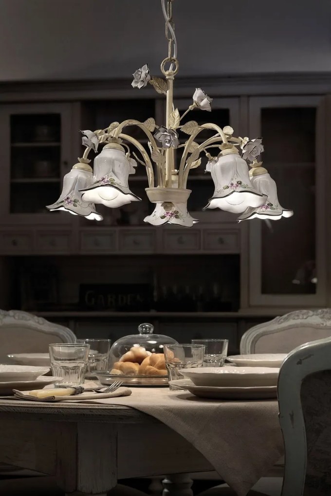 Candelabru 5 brate cu flori ceramice in stilul clasic Florentin PISA