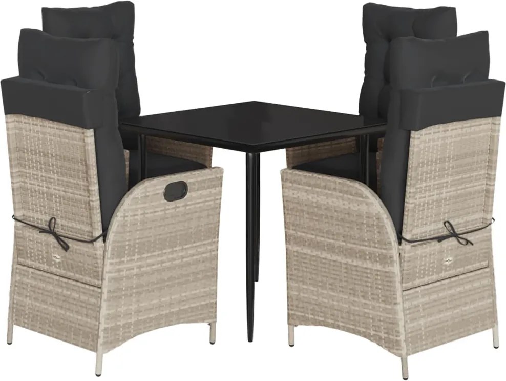 vidaXL Set mobilier de grădină cu perne, 5 piese gri deschis poliratan