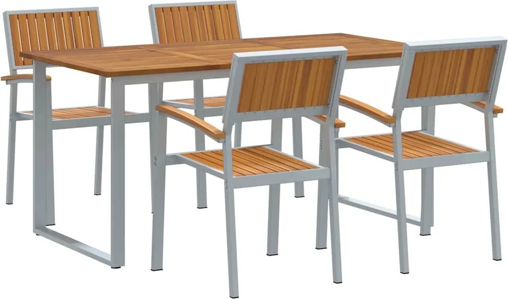 vidaXL Set de masă pentru grădină 5 pcs Gri Lemn Solid de Acacia