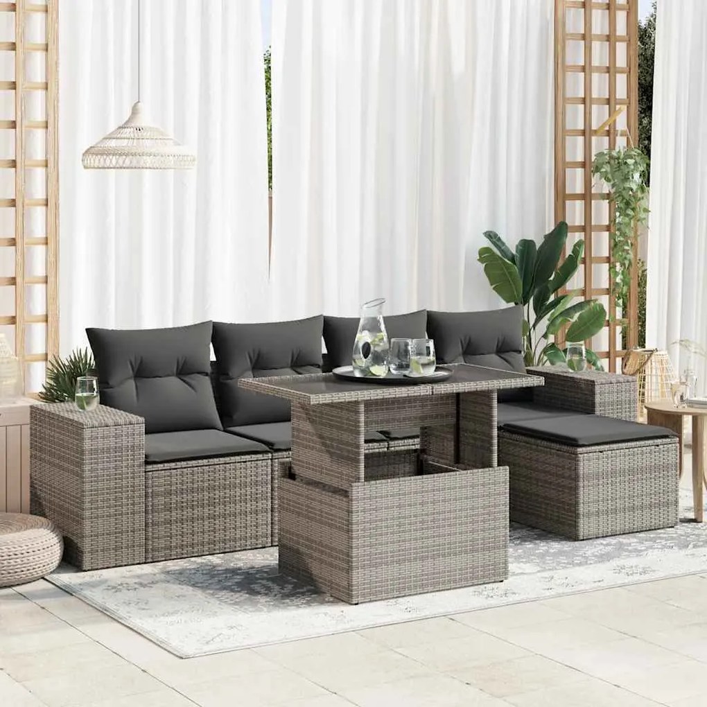 3326781 vidaXL Set mobilier grădină cu perne, 6 piese, gri, poliratan