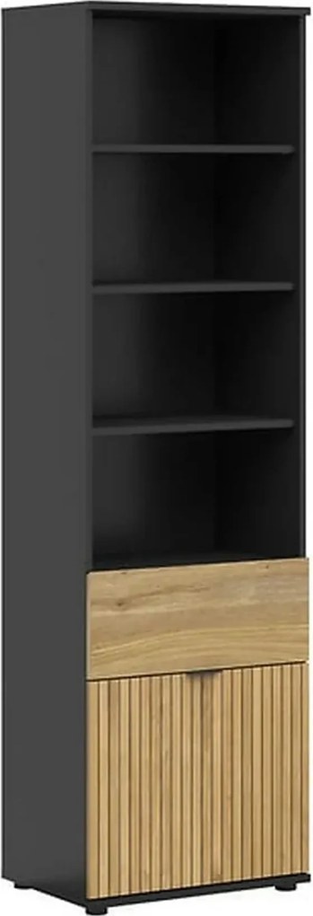 Biblioteca LUEN, stejar/negru, PAL laminat, 57x40x196 cm