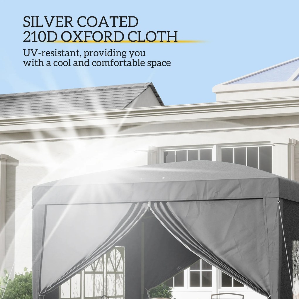 Outsunny Foișor de Grădină Impermeabil, cu Panouri Laterale Pliabile din Oțel și Acoperiș, 2,95x2,95x2,58 m, Gri | Aosom Romania