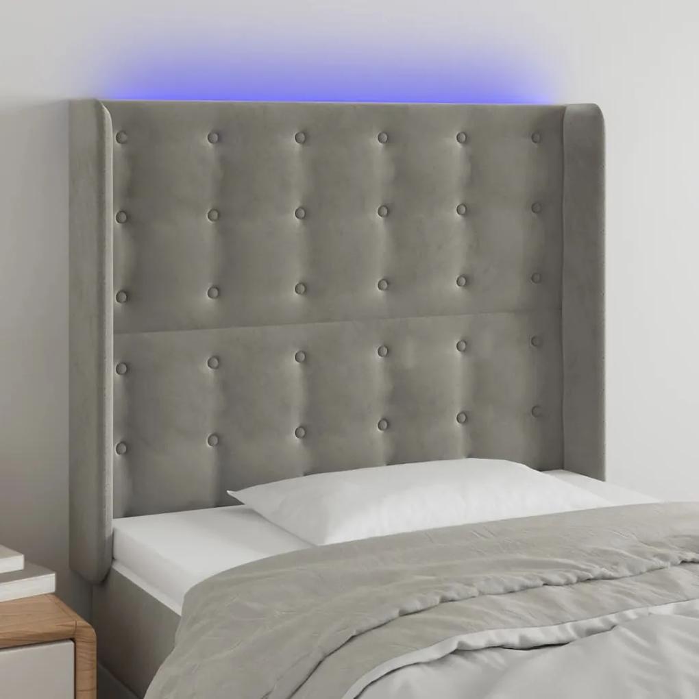 3124524 vidaXL Tăblie de pat cu LED, gri deschis, 103x16x118/128 cm, catifea