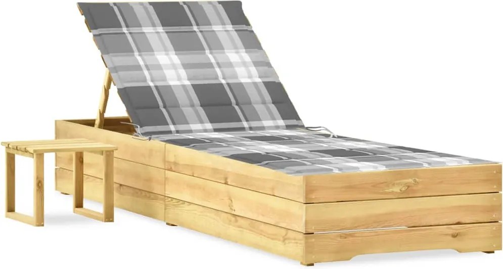 vidaXL Șezlong de grădină cu masă și pernă, lemn de pin tratat