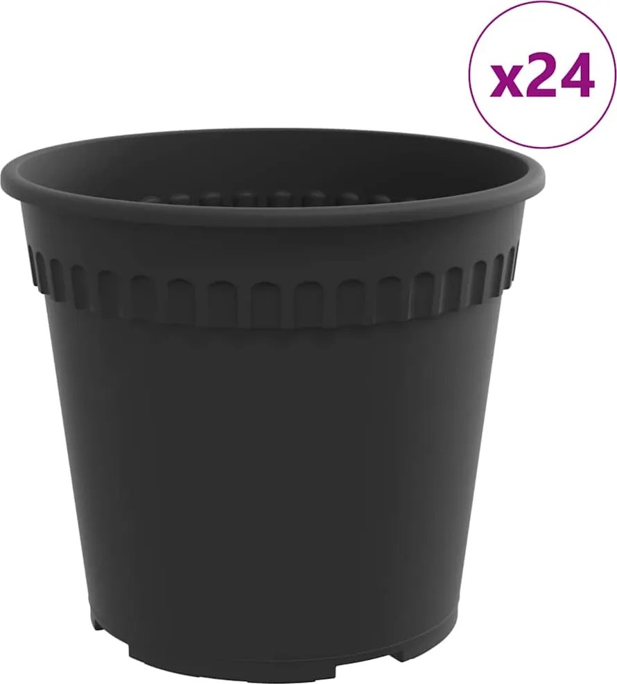 vidaXL Ghiveci rotund pentru flori 24 pcs Negru Ø 19 x 16 cm Plastic