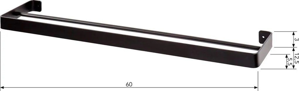 Cuier de perete pentru prosoape HANDY 60x12,5 cm, negru