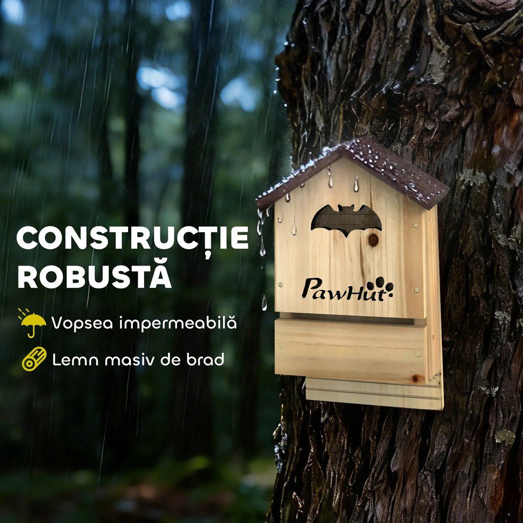 PawHut Set de 3 Căsuțe pentru Lilieci din Lemn de Brad, Adăpost pentru Lilieci pentru Grădină și Exterior, Ușor de Montat, 21.5x11.5x34 cm | Aosom Romania
