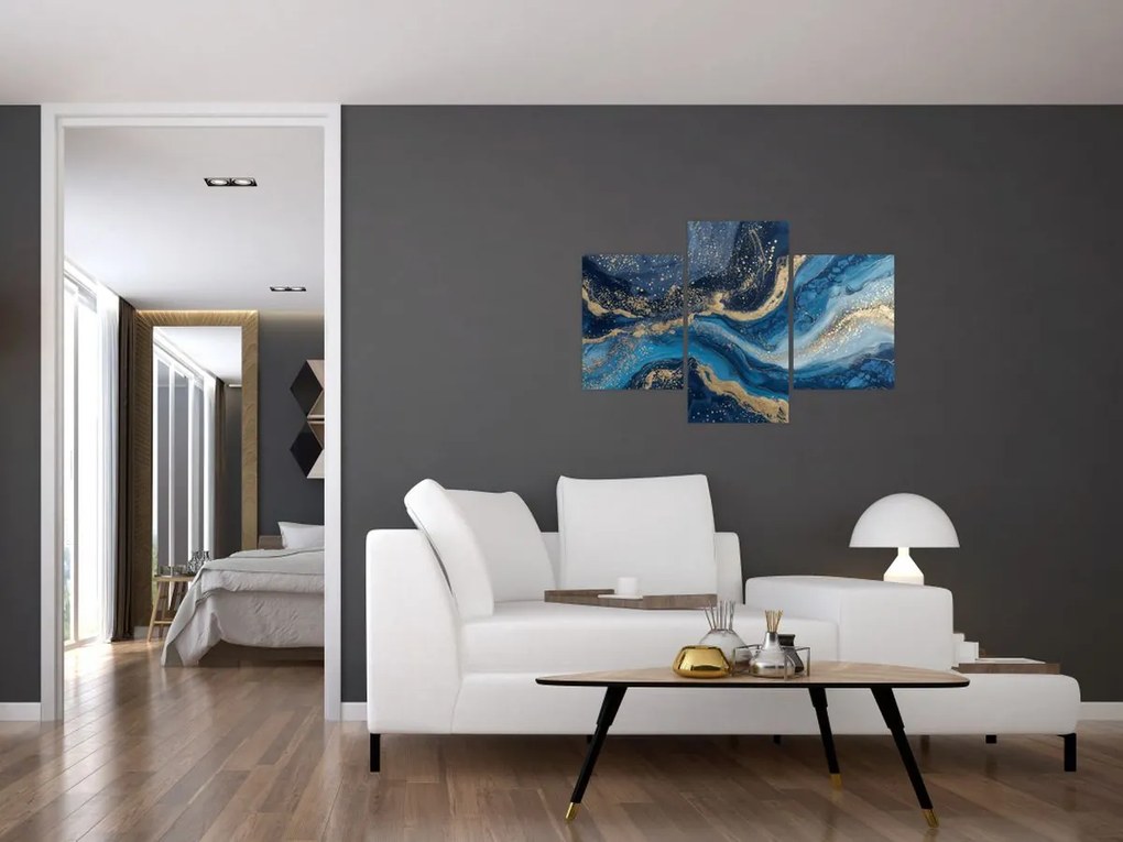 Tablou - Marmură abstractă albastru-aurie (90x60 cm)