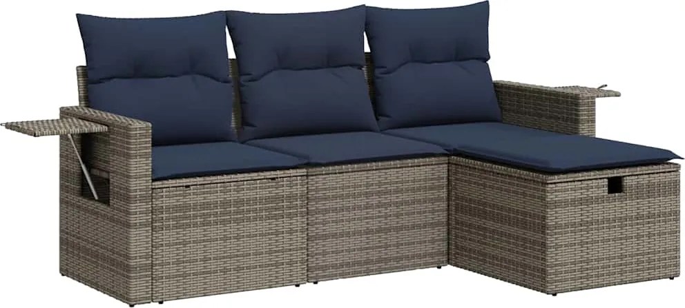 vidaXL Set canapea de grădină cu perne, 4 piese, gri, poliratan