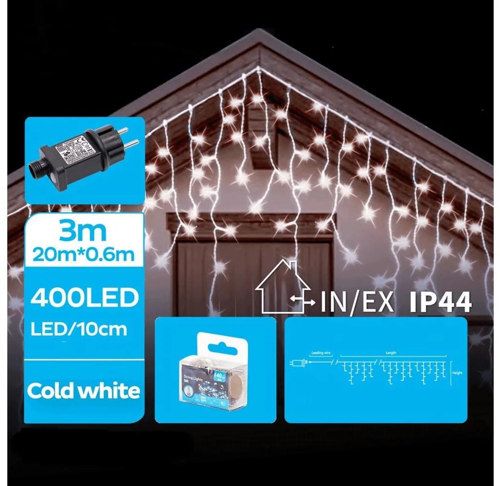 Brilagi - Ghirlandă LED de exterior pentru Crăciun 400xLED/8 funcții 23x0,6m IP44 alb rece