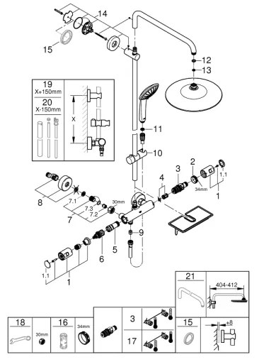 GROHE 26403001 - Sistem de duș VITALIO JOY 260, 450 mm, crom lucios