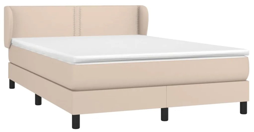 Pat box spring cu saltea, cappuccino, 140x190cm piele ecologica Cappuccino, 140 x 190 cm, Culoare unica si cuie de tapiterie